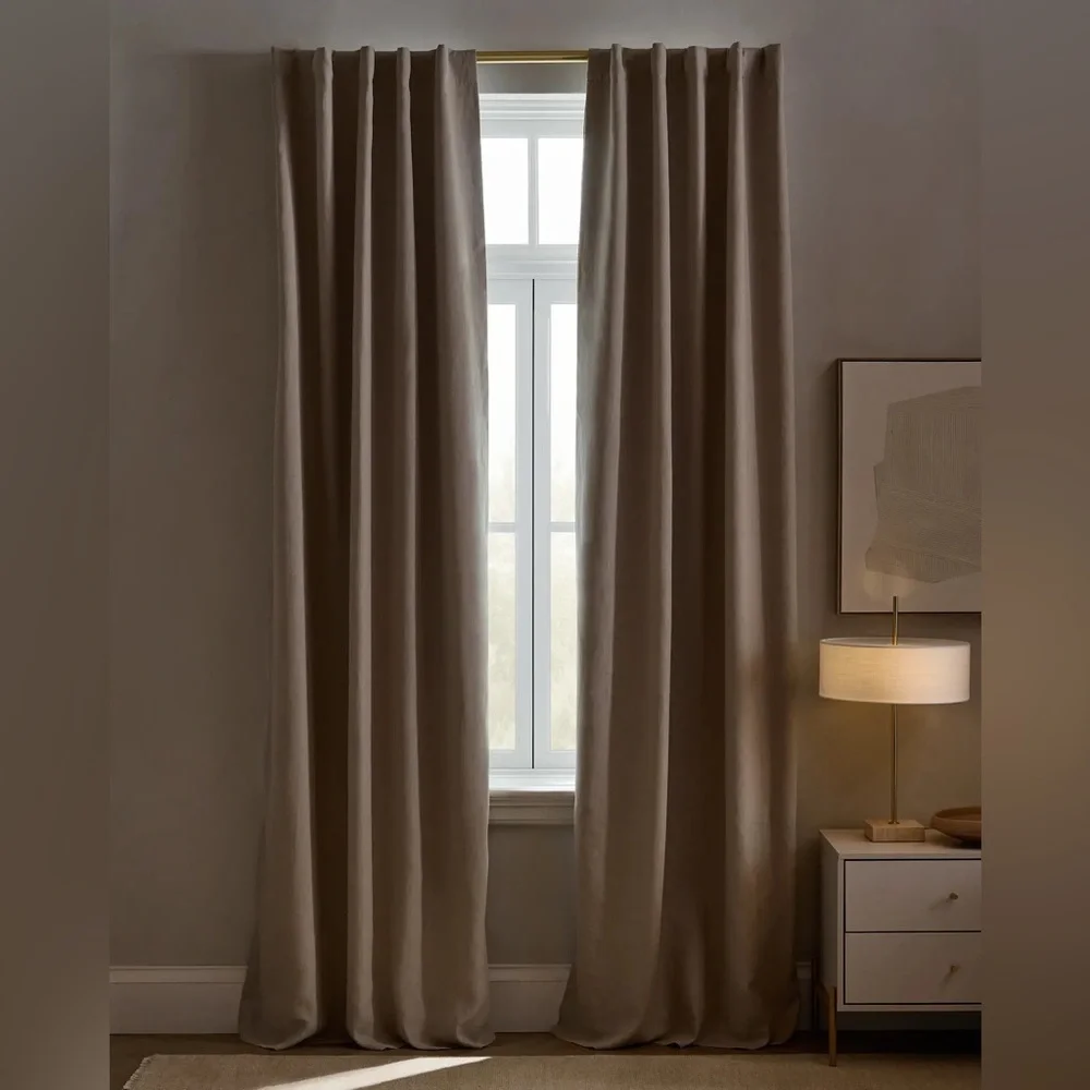 Quince European Linen Blackout Curtain Panel Dark Flax Size 96”x84” NWT